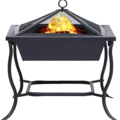 Bålfad i stål - Dekorativt udendørs bål- og grillområde | Størrelse: 42x42x45 cm | Farve: Sort