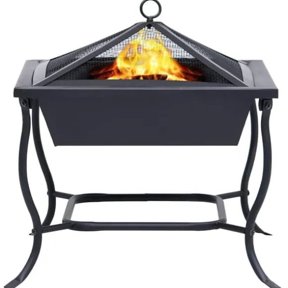 Bålfad i stål - Dekorativt udendørs bål- og grillområde | Størrelse: 42x42x45 cm | Farve: Sort