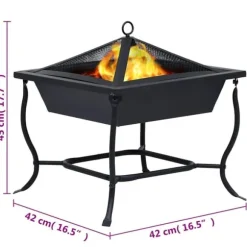 Bålfad i stål - Dekorativt udendørs bål- og grillområde | Størrelse: 42x42x45 cm | Farve: Sort