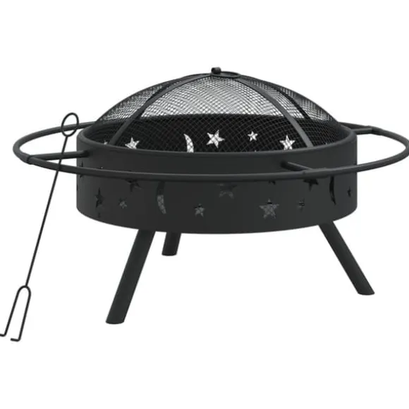 Bålfad i stål med ildrager - 70 cm XXL | Farve: Stål