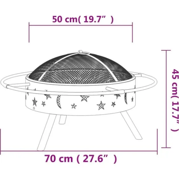 Bålfad i stål med ildrager - 70 cm XXL | Farve: Stål