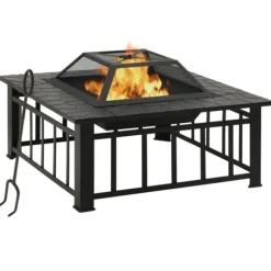 Bålfad med ildrager - Stål | Størrelse: 79x79x46,5 cm | Str. XXL