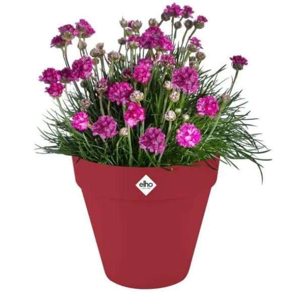Blomkruka - Elho - Loft Urban Round - Hjul 50 - Röd - L 49 x B 48,5 x H 45 cm - Utomhus - 100% återvunnen