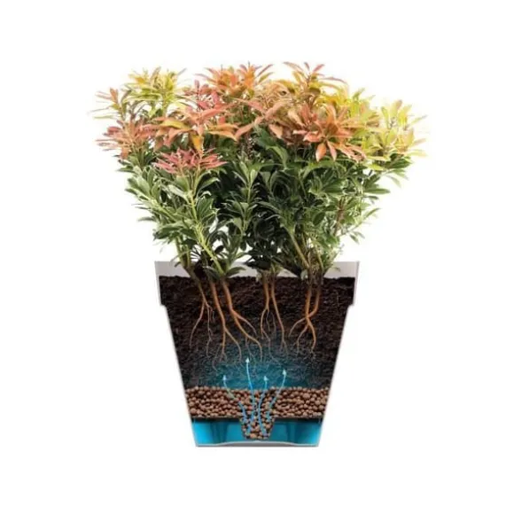 Blomkruka - Elho - Loft Urban Round - Hjul 50 - Röd - L 49 x B 48,5 x H 45 cm - Utomhus - 100% återvunnen