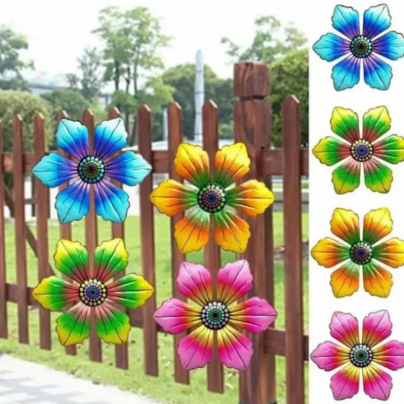 Blomster Metal Vægdekor Have Ornament 15x15x0,8cm - RØD