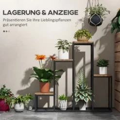 Blomsterhylde 4 niveauer, plantestativ til altan/have, træ lys brun, 80×20×74 cm