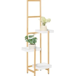 Blomsterhylde i træ - Planteholder STR13-WN - Flere niveauer - Til 3 potter - 31×130×27 cm - Samling kræves - Hvid