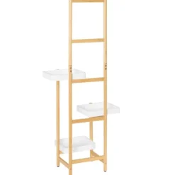 Blomsterhylde i træ - Planteholder STR13-WN - Flere niveauer - Til 3 potter - 31×130×27 cm - Samling kræves - Hvid