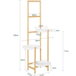 Blomsterhylde i træ - Planteholder STR13-WN - Flere niveauer - Til 3 potter - 31×130×27 cm - Samling kræves - Hvid