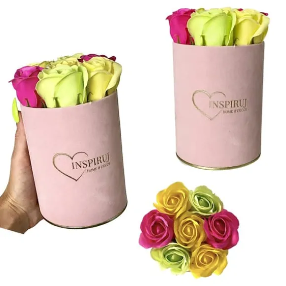 Blomsterkasse Inspiruj - Lyserød kasse med sæberoser - nr. 17 Mix fuchsia grøn gul