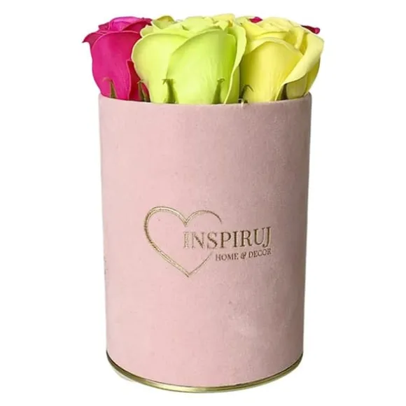 Blomsterkasse Inspiruj - Lyserød kasse med sæberoser - nr. 17 Mix fuchsia grøn gul