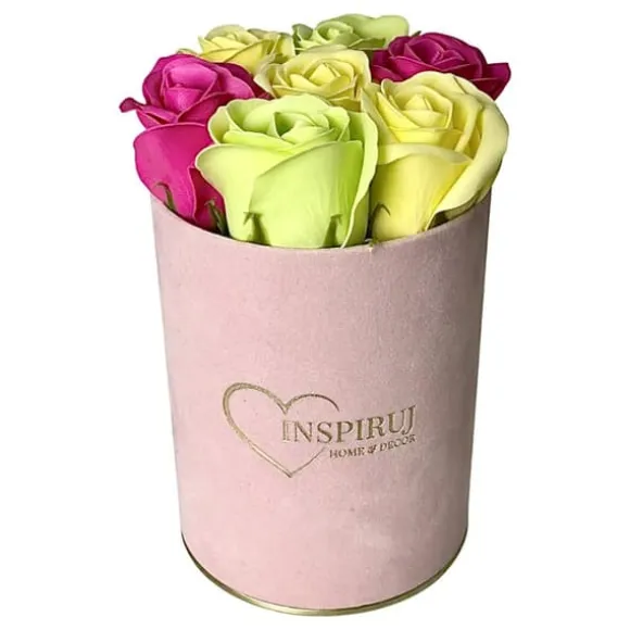 Blomsterkasse Inspiruj - Lyserød kasse med sæberoser - nr. 17 Mix fuchsia grøn gul