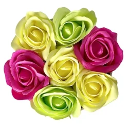 Blomsterkasse Inspiruj - Lyserød kasse med sæberoser - nr. 17 Mix fuchsia grøn gul