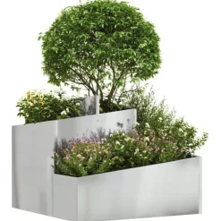 Blomsterkrukke i sølv galvaniseret stål - Moderne design | Størrelse: 60x60x50 cm