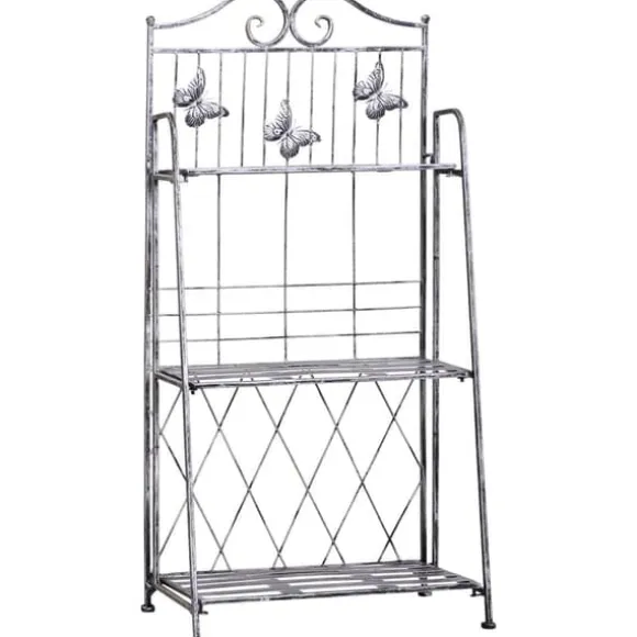 Blomsterstand i metal, 3 niveauer blomsterhylde, 44×25×96 cm, dekorativ & pladsbesparende, sølvgrå