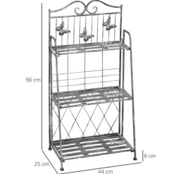 Blomsterstand i metal, 3 niveauer blomsterhylde, 44×25×96 cm, dekorativ & pladsbesparende, sølvgrå