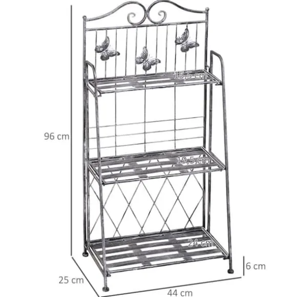 Blomsterstand i metal, 3 niveauer blomsterhylde, 44×25×96 cm, dekorativ & pladsbesparende, sølvgrå