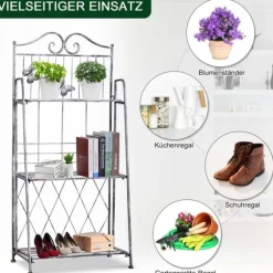 Blomsterstand i metal, 3 niveauer blomsterhylde, 44×25×96 cm, dekorativ & pladsbesparende, sølvgrå