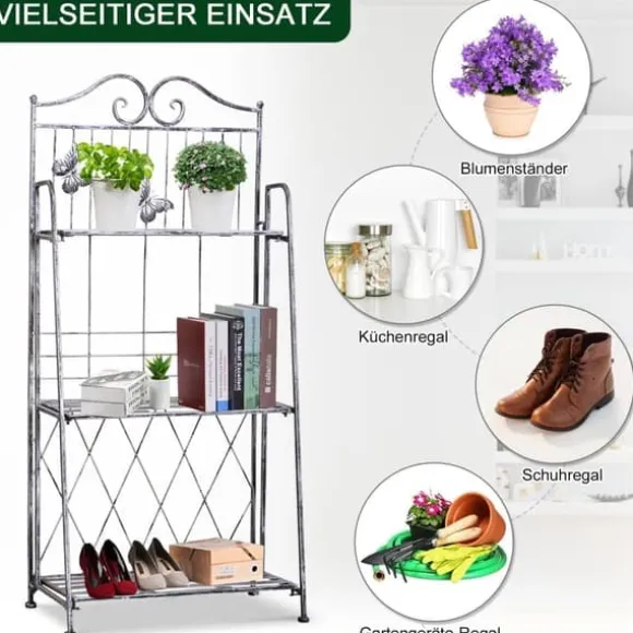 Blomsterstand i metal, 3 niveauer blomsterhylde, 44×25×96 cm, dekorativ & pladsbesparende, sølvgrå