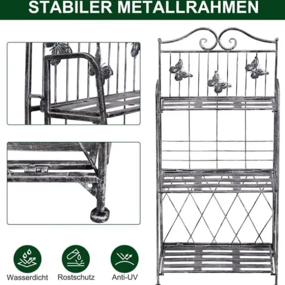 Blomsterstand i metal, 3 niveauer blomsterhylde, 44×25×96 cm, dekorativ & pladsbesparende, sølvgrå