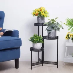 Blomsterstander - Hjørnehylde til Krukker - 3 Niveauer - Metal - Montering - Inde/Ude - Orange