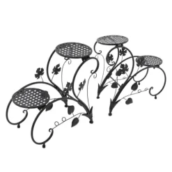 Blomsterstander - Plantehylde - Metal - 2 stk - Vintage Stil - Til Altan, Have & Stue - Sort