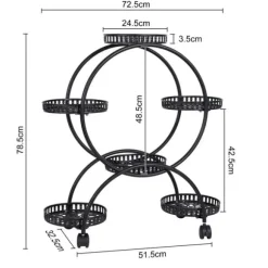 Blomsterstander - Plantehylde med 4 hjul - 6 niveauer - Metal - Samling påkrævet - Str. L - Sort