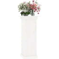 Blomsterstander i massivt fyrretræ - Trendy blomsterstativer | Størrelse: 40x40x90 cm | Farve: Hvid