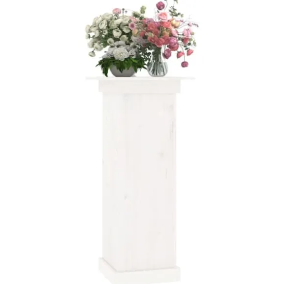 Blomsterstander i massivt fyrretræ - Trendy blomsterstativer | Størrelse: 40x40x90 cm | Farve: Hvid