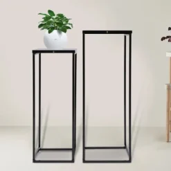 Blomsterstander 2-pak - Firkantet krukkestativ/display - Metal - Inde/ude - Fritstående - Til stue, terrasse, have, bryllup - Sort