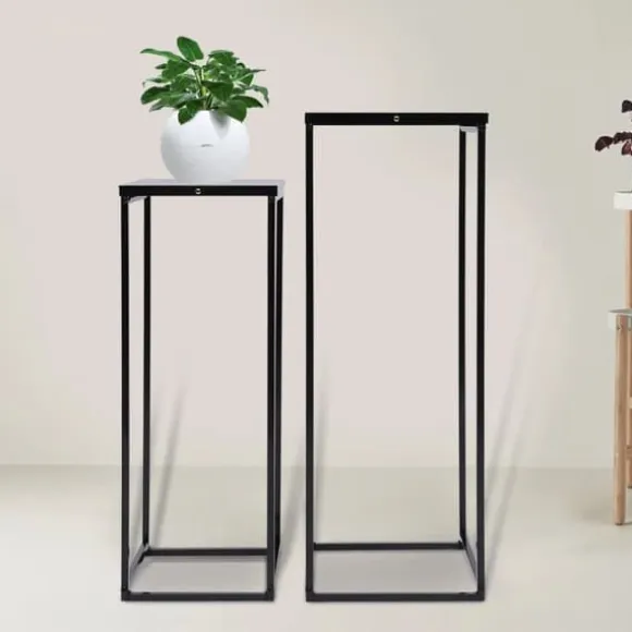 Blomsterstander 2-pak - Firkantet krukkestativ/display - Metal - Inde/ude - Fritstående - Til stue, terrasse, have, bryllup - Sort