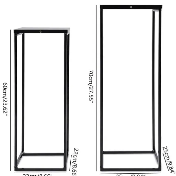 Blomsterstander 2-pak - Firkantet krukkestativ/display - Metal - Inde/ude - Fritstående - Til stue, terrasse, have, bryllup - Sort