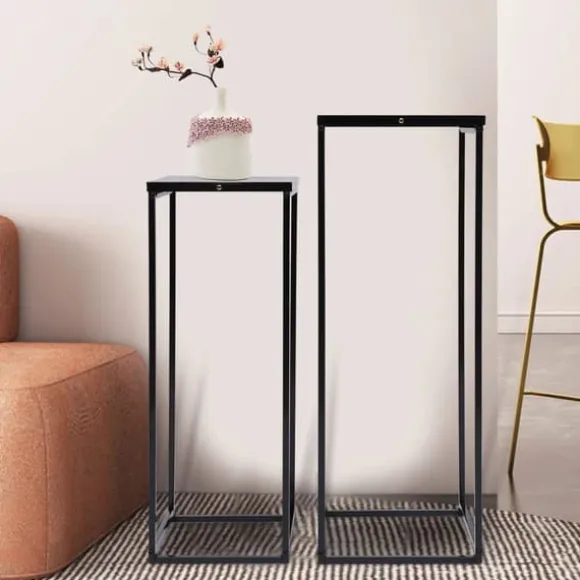 Blomsterstander 2-pak - Firkantet krukkestativ/display - Metal - Inde/ude - Fritstående - Til stue, terrasse, have, bryllup - Sort
