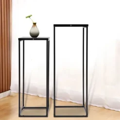 Blomsterstander 2-pak - Firkantet krukkestativ/display - Metal - Inde/ude - Fritstående - Til stue, terrasse, have, bryllup - Sort