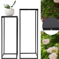 Blomsterstander 2-pak - Firkantet krukkestativ/display - Metal - Inde/ude - Fritstående - Til stue, terrasse, have, bryllup - Sort