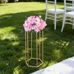 Blomsterstander, sekskantet søjle blomsterdisplay, 29x25x60 cm, guld, stål