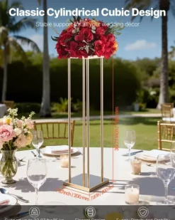 Blomsterstander Sæt - Søjle/Piedestal - Sæt Af 10 - Højde 80 cm - Metal - Cylindrisk & Kubisk - Til Bryllup & Fest - Guld