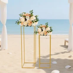 Blomsterstander til bryllup 2-pak - Rektangulær stander - 80 cm & 100 cm - Metal - Fritstående - Moderne design - Guld