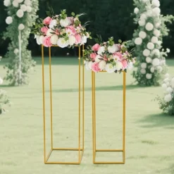 Blomsterstander til bryllup 2-pak - Rektangulær stander - 80 cm & 100 cm - Metal - Fritstående - Moderne design - Guld