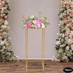 Blomsterstander til Bryllup - Rektangulær Geometrisk Metalstativ - 10-Pak - 30×30×80 cm - Str. L - Guld