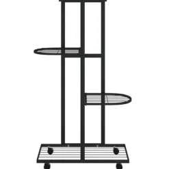 Blomsterstativ 4 niveauer med hjul 44x23x80 cm jern sort - Blomsterstativ - Blomsterstativer - Home & Living