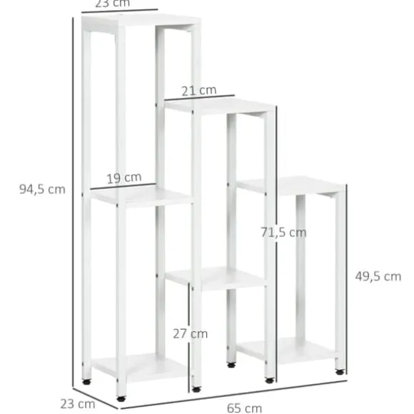 Blomsterstativ 7 niveauer stål hvid 65 x 23 x 94,5 cm inde/ude