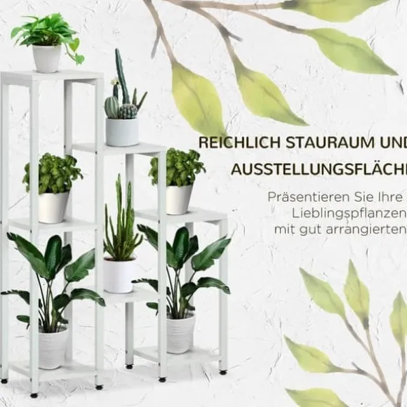 Blomsterstativ 7 niveauer stål hvid 65 x 23 x 94,5 cm inde/ude