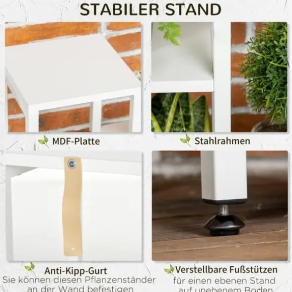 Blomsterstativ 7 niveauer stål hvid 65 x 23 x 94,5 cm inde/ude