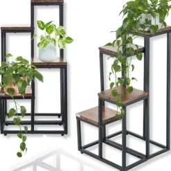 Blomsterstativ, hylde til blomster, planter, potter, fritstående, 4 hylder, loft