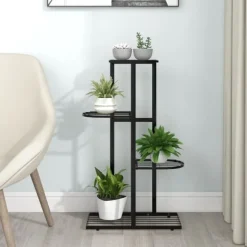 Blomsterstativ i 4 niveauer 43x22x76 cm metal sort - Plantestativ - Plantestativer - Home & Living