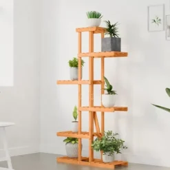 Blomsterstativ i massivt fyrretræ - Plantestativ med plads til planter | Størrelse: 75x25x140,5 cm