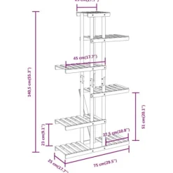 Blomsterstativ i massivt fyrretræ - Plantestativ med plads til planter | Størrelse: 75x25x140,5 cm