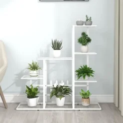 Blomsterstativ i metal - Robust plantestativ til indendørs brug | Størrelse: 94,5x25x88 cm | Farve: Hvid