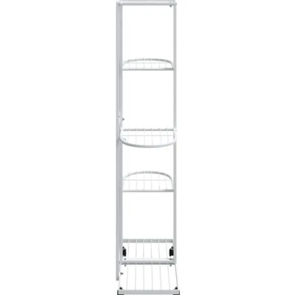 Blomsterstativ med 5 niveauer og hjul - Plantestativ i jern | Farve: Hvid | Størrelse: 44x23x100 cm